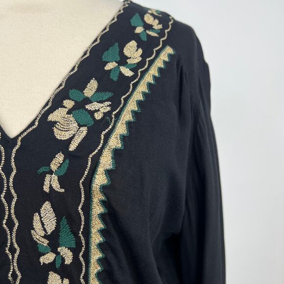 World Market NWT Dress Embroidered Dark Romantic Black/Gold Boho Flowy Size S/M - Picture 6 of 16